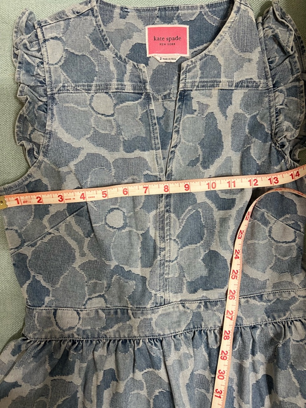Kate Spade Denim Floral Textured Sleeveless Fit‑and‑Flare Dress with Ruffles - Picture 10 of 10